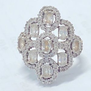 Filigree Style Cubic Zirconia 10K White Gold Ladies Ring